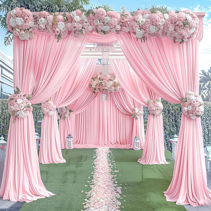 40x10FT Baby Pink Backdrop Curtains for Wedding Parties, Wrinkle Free Polyester Photography Backdrop Drapes for Wedding Baby Shower Birthday Parties Stage Background Stand Decorations 4x10ft,10 Panels