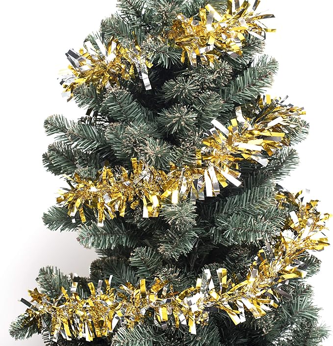Anderson's Metallic Gold & Silver Tinsel Twist Garland, 25ft Holiday Decoration, Christmas Tree Trim, Parade Float Decor, Party Supplies, Halloween, Graduation, Indoor/Outdoor Event Garland