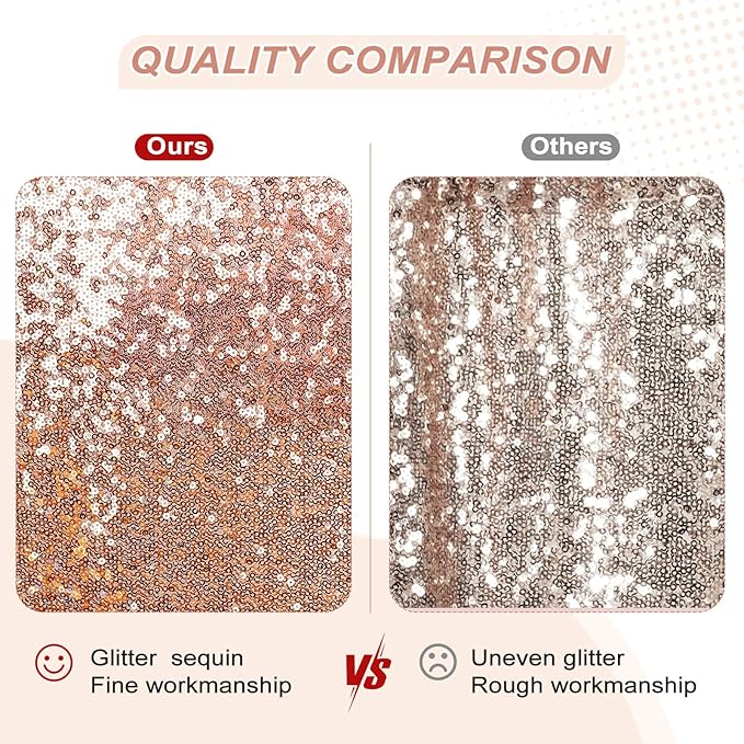 PartyDelight Rose Gold Sequin Backdrop 5x10ft 2 Panels - High Density 3mm Shimmer Sequin Background with 4-Inch Rod Pocket, Sparkly Photography Curtain for Wedding, Gala, Stage & Event Decoration