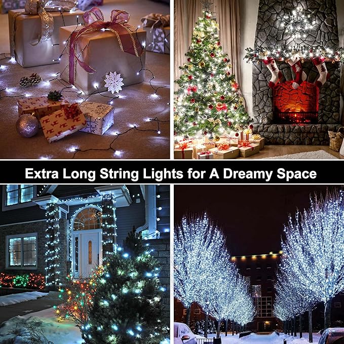 164Ft 500 LED White Christmas Lights, Waterproof 8 Twinkle with Memory Functions Christmas Tree Lights for Indoor Outdoor Christmas Tree Garden Decoration (164FT, White)