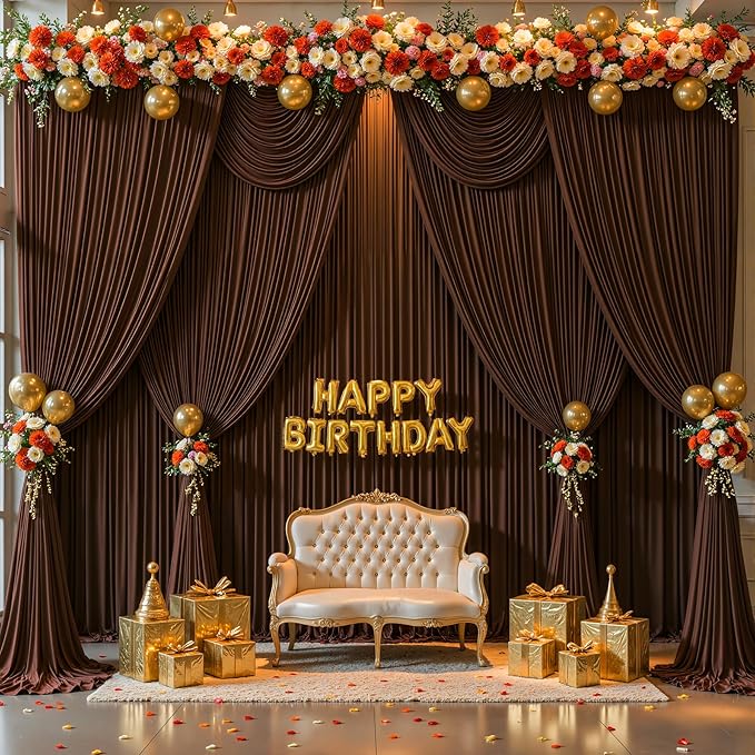 Dark Brown Backdrop Curtains-Wrinkle-Free Polyester Photography Drapes Party Curtain Background for Baby Shower Wedding Decorations- 40 X10FT