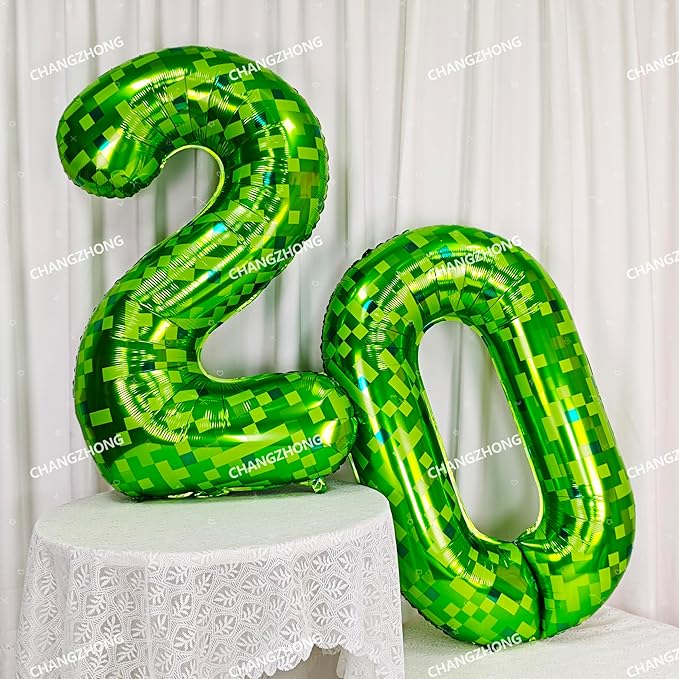 40 inch giant Green pixel miner game number 1 balloon Large mining theme foil balloon 0-9 Suitable for pixel game parties children's birthdays party anniversary celebrations baby shower decoration