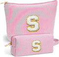 Sister Birthday Gifts for Girls - Travel Makeup Bag, Big Sister Gifts for Girls 6-12 Year Old Girl Gift Teen Girl Gifts Trendy Stuff, Cute Stuff Initial Makeup Bags Set, Pink Letter S