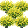 RECUTMS Spring Greenery 10 Bundles Artificial Fake Flowers, Artificial Boxwood Plants,Faux Outdoor Plastic Plants UV Resistant Shrubs Fake Outdoor Plants Outside Indoor Decorations(Yellow)