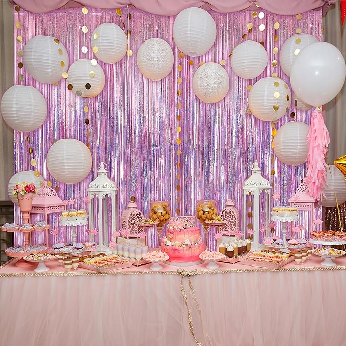 2 Pack Laser Pink Foil Fringe Curtains Streamers Party Decorations 3.3 x 8.2 ft, Tinsel Curtain Fringe Backdrop for Parties, Door Fringe Birthday Streamers, Barbie Backdrop Birthday Party Decorations