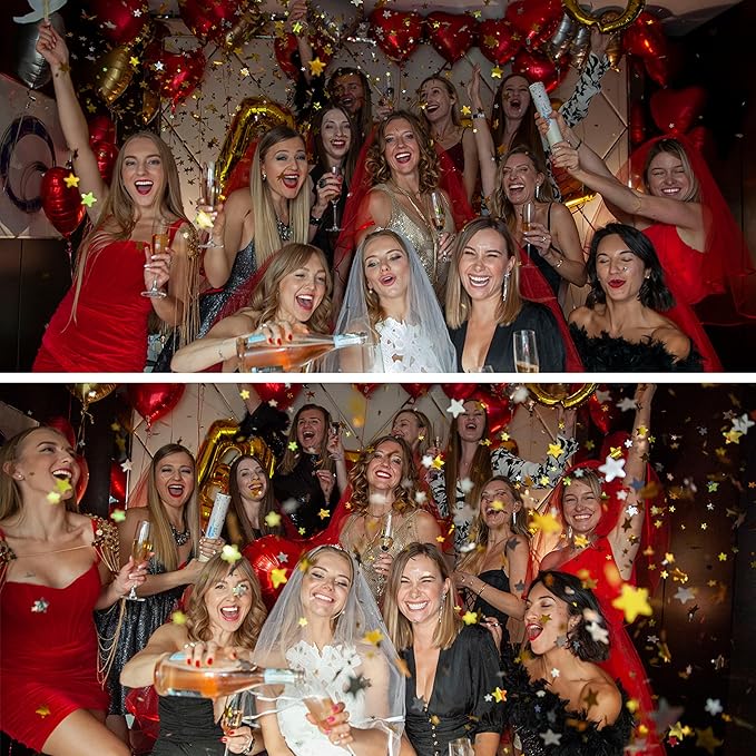PrimePure Confetti Cannon Party Poppers - Gold Star Confetti Poppers - 2 Pack - Gold Glitter Stars Party Cannon Pop Gun for Birthday, Wedding, Graduation, Celebration, Events, Pranks