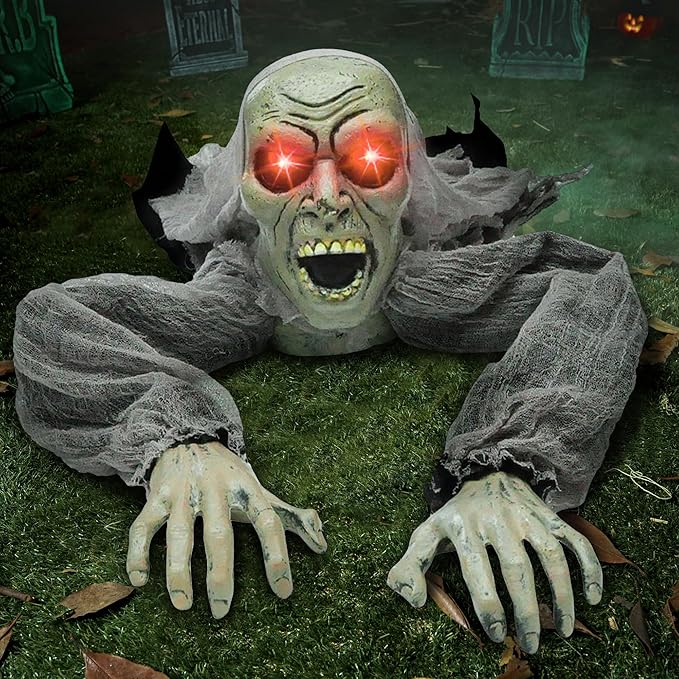 JOYIN Zombie Halloween Decoration Outdoor Groundbreaker with Sound and Flashing Eyes, Scary Halloween Graveyard Decor for Yard Garden, Outside Lawn Haunted House Prop
