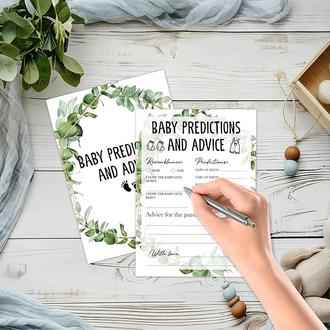 Greenery Eucalyptus Baby Shower Game Cards, Tropical Jungle Gender Reveal Party Supplies, Neutral Design for Boys Girls, 30 Set Gifts for New Parents (Green010)
