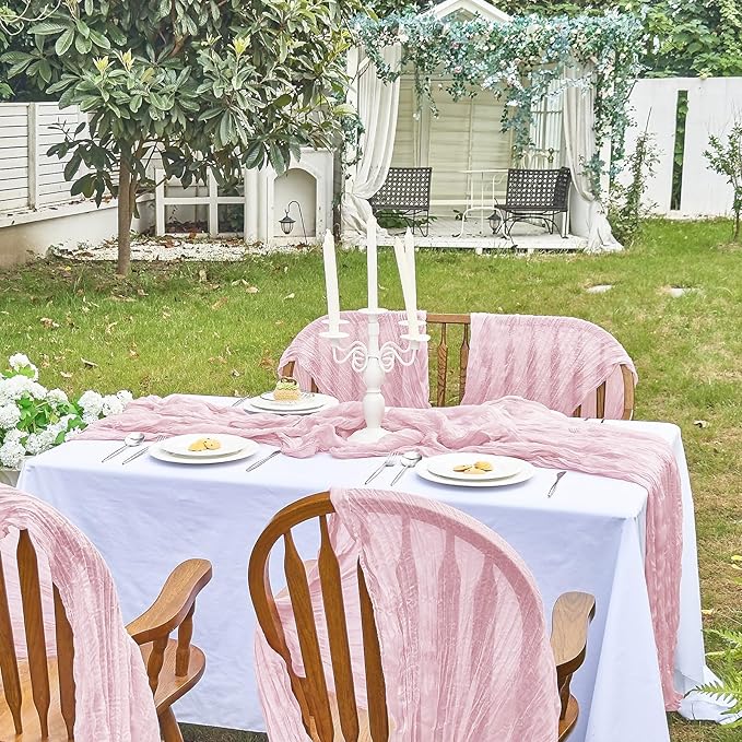 IVAPUPU 10 Pcs Cheesecloth Table Runner - 10ft Pink Easter Spring Boho Gauze Cheese Cloth Table Runners for Baby Shower Decoration Wedding Party Summer Garden Farmhouse Decor