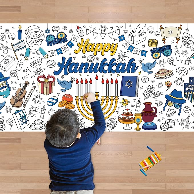 OHOME Hanukkah Giant Coloring Poster/Tablecloth-Hanukkah Decorations - 30 x 72 Inches Jumbo Coloring Banner Kids Crafts Gifts Activities Decor Party Decorations