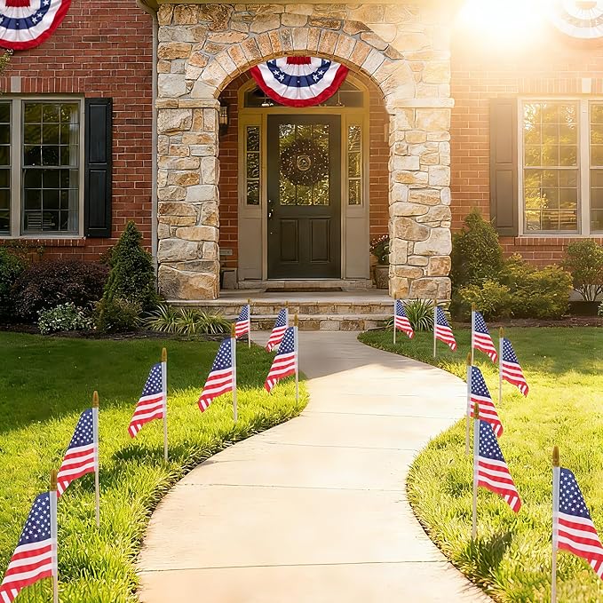 HOOSUN 50 Pcs Small American Flags On Stick,4th of July Decorations Small USA Flag On Stick,Mini 4''x6'' American Flags for Outside,Fourth of July Flag for Yard Lawn,Patriotic Memorial Day Decorations