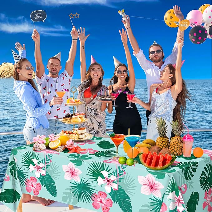 OHOME Luau Party Decorations - Plastic Tablecloth for Tropical Party Decorations | Hawaiian Themed Palm Leaves Summer Beach Favors Supplies,2 Pack