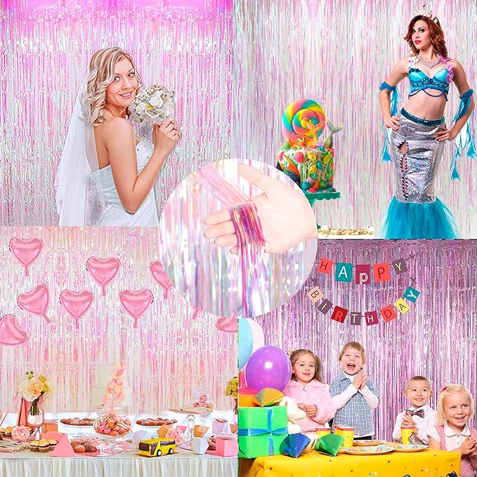 Dazzle Bright 2 Pack Backdrop Curtain, 3FT x 8FT Metallic Tinsel Foil Fringe Curtains Photo Booth Background for Baby Shower Party Birthday Wedding Engagement Bridal Shower (Multicolor)