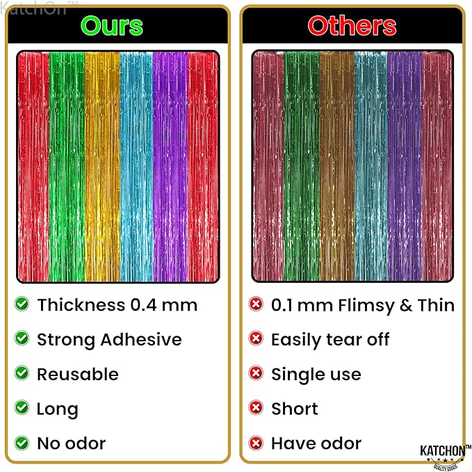 KatchOn, XtraLarge Rainbow Streamers - 3.2 x 8. Ft, 2 Pcs | Multicolor Fringe Curtain for Fiesta Party, Hawaiian, Luau, Unicorn Birthday Decorations | Rainbow Backdrop for Back to School Decorations