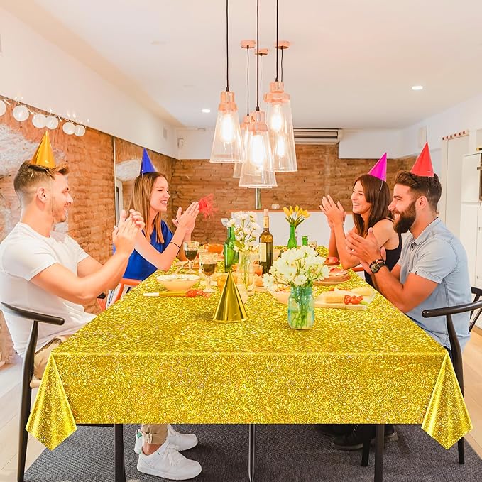1 pcs Gold Holographic Party Tablecloths 40" x 108" Laser Shiny Table Cloths Plastic Glitter Foil Table Cover for Christmas Wedding Graduation Baby Shower 1920s Birthday Party Anniversary Supplies