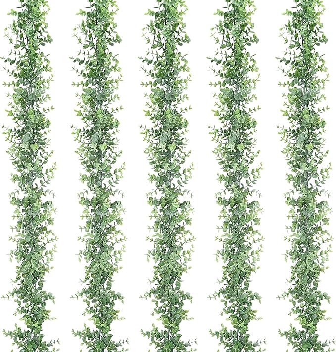 Dolicer 5 Packs Eucalyptus Garland, 30FT Faux Eucalyptus Greenery Garland, Artificial Eucalyptus Leaves Vine, Fake Hanging Eucalyptus Garlands Wedding Backdrop Arch Wall Table Party Decor (Grey Green)