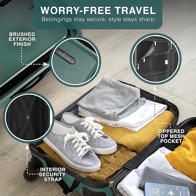 TRAVELARIM 28 Inch Luggage with Spinner Wheels, Hard Shell Suitcase with TSA Locks for Luggage, Travel Large Suitcase, Expandable Hard Shell Suitcases, Green