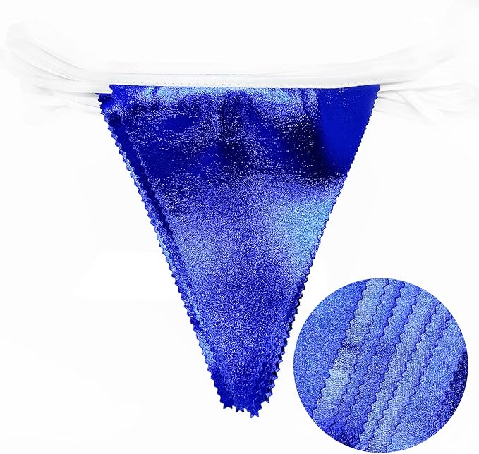 Royal Blue Triangle Pennant Banner Flag - Dark Blue Metallic Fabric Bunting Garland for Graduation, Wedding, Retirement, Bridal Shower, Birthday, Nautical Parties