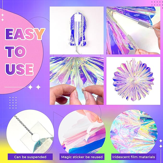 BTSD-home 29 Pcs Iridescent Party Decorations with Hanging Honeycomb Ball Decorative Paper Fan Snowflake Hexagonal Star Garlands Ribbons Birthday Wedding Graduation Bachelorette Disco Party Supplies