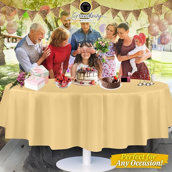 Grandipity 12 Pack Premium Disposable Plastic Tablecloth 84" Inch Decorative Round Table Cover - Ivory