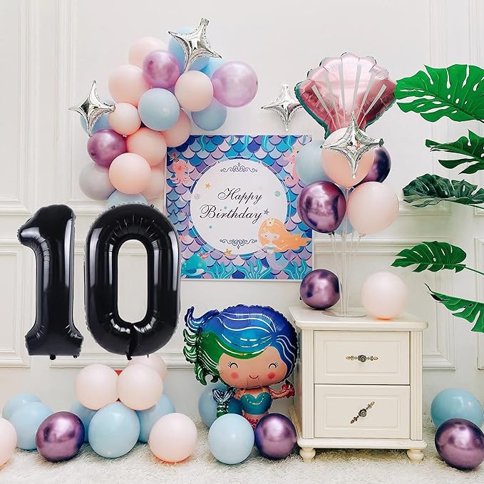 Smlpuame 40 inch Number Balloon 0-9 Black Large Number 10 Balloons,Digital Balloons for Birthday Party Celebration Decorations Supplies, Helium Foil Number Balloons for Wedding Anniversary