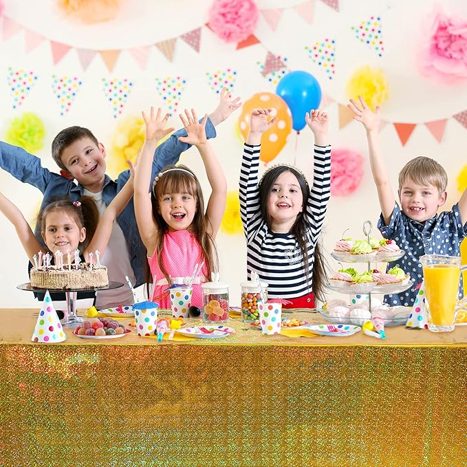 1 Pack Iridescence Plastic Tablecloths Shiny Disposable Laser Rectangle Table Covers Holographic Foil Tablecloth Iridescent Party Decoration Birthday Bridal Wedding Christmas 54" x 108" (Gold)