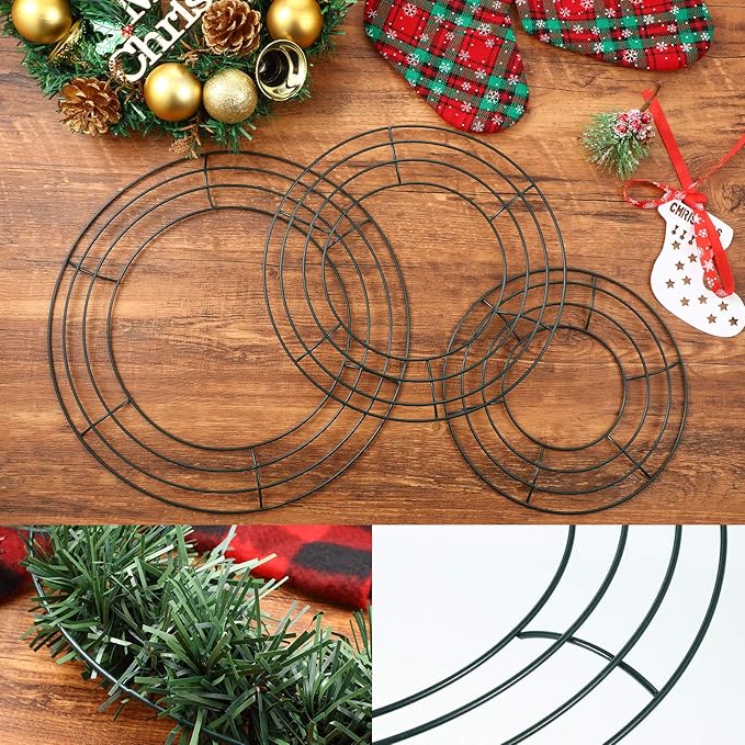 Patelai 12 Pieces 14 Inch Metal Wreath Frame Dark Green Wire Round Wreath Rings Wire Garland Frame for Home Easter Party Decor DIY Crafts Supplies