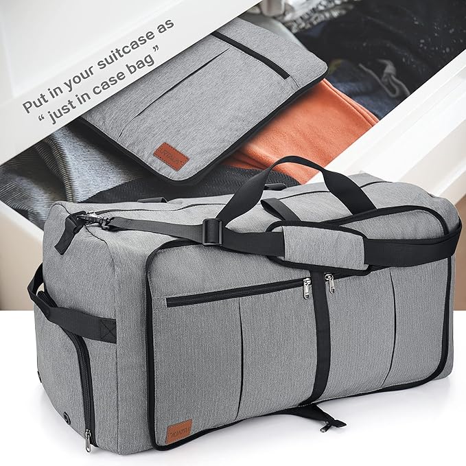 100L Travel Duffle Bag for Men, Urtala 32” Large Duffle Bag for Traveling with Shoe Compartment, Foldable Travel Duffel Bag Weekender Bag Gym Bag for Men Women Waterproof & Tear Resistant (Gray)