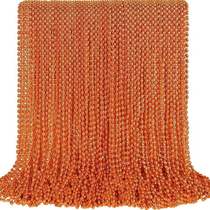 SHAOQINLIN 100 PCS Orange Bead Necklace, Orange Mardi Gras Beads, Halloween Necklaces, 30.5 Inch Party Beads Oval Beaded Necklace for Mardi Gras, Christmas, Halloween