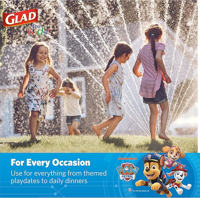Glad for Kids Paw Patrol Disposable Paper Plates, Heavy Duty Soak Proof Microwavable Kids Plates for Parties, Birthdays, and Everyday Meals, Core Pups Blue, 8.5 Inch, 20 Count - 5 Pack