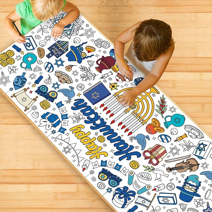 OHOME Hanukkah Giant Coloring Poster/Tablecloth-Hanukkah Decorations - 30 x 72 Inches Jumbo Coloring Banner Kids Crafts Gifts Activities Decor Party Decorations
