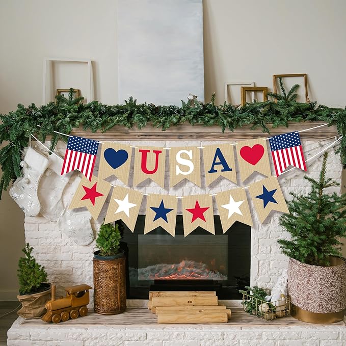 OHOME 4th of July Decorations - 4th of July Banner for Veterans Day | Fourth of July Decor Indoor Outdoor Outside - July 4th Garland Accessories Party Favors Supplies Wreath for Window Wall Door