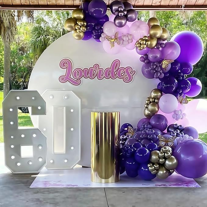 Purple and Gold Balloons, 12 Inch 35PCS Dark Pastel Purple Lavender Balloons with Metallic Gold Confetti Balloon for Girls Women Wedding Baby Shower Butterfly Princess Theme Birthday Party Decorations