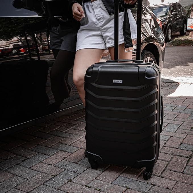 InUSA ENDURANCE Luggage with Spinner Wheels | Durable Lightweight Hardshell Suitcase, Spacious Travel Bag with Handle and Trolley | 20-Inch Carry On Small Luggage | Black