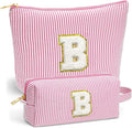Birthday Gifts for Women - Initial Makeup Bag Set, Portable Makeup Pouch Cosmetic Bag with Zipper, Travel Essentials Toiletry Bag Travel Gifts for Women, Pink Letter B