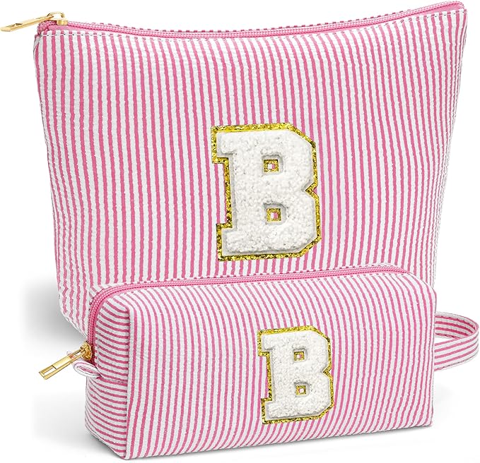 Birthday Gifts for Women - Initial Makeup Bag Set, Portable Makeup Pouch Cosmetic Bag with Zipper, Travel Essentials Toiletry Bag Travel Gifts for Women, Pink Letter B