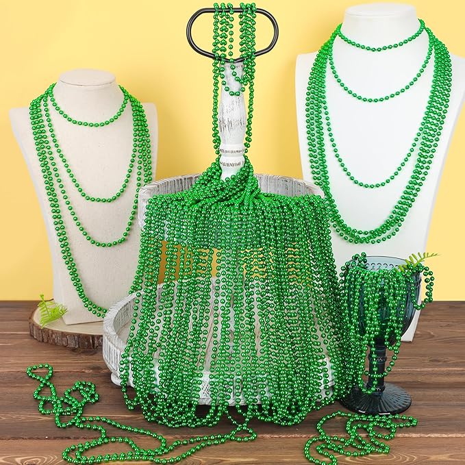 St Patricks Day Beads, 24PCS Christmas Beaded Necklace Accessories, Mardi Gras Beads Necklaces, Festival Parade Accessories for Mardi Gras St. Patricks Christmas Party Wedding Supplies