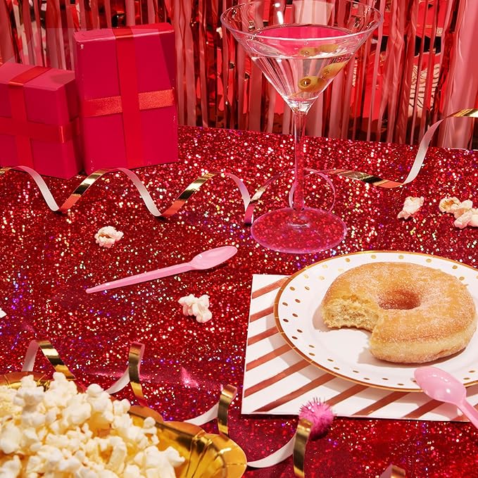 Red & Gold Carnival Laser Tablecloth 40" x 108" Shining Christmas Holiday Holographic Table Cloth Birthday Graduation Party Table Cover Plastic Foil Party Supplies For Anniversary Baby Shower