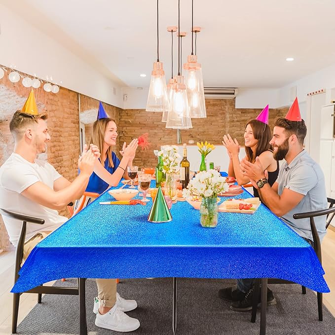 1 pcs Royal Blue Holographic Party Tablecloth 40" x 108" Iridescence Plastic Table Cloth Navy Blue Sparkly Table Covers for Graduation 4th of July Birthday Winter Christmas Party Decoration
