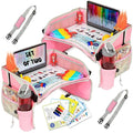 PILLANI Kids Travel Tray for Car Seat - Carseat Tray w/ iPad Holder & Dry Erase Board, Road Trip Activities - Toddler Lap Desk Organizer for Airplane - Roadtrip & Travel Essentials - Pack of 2, Pink