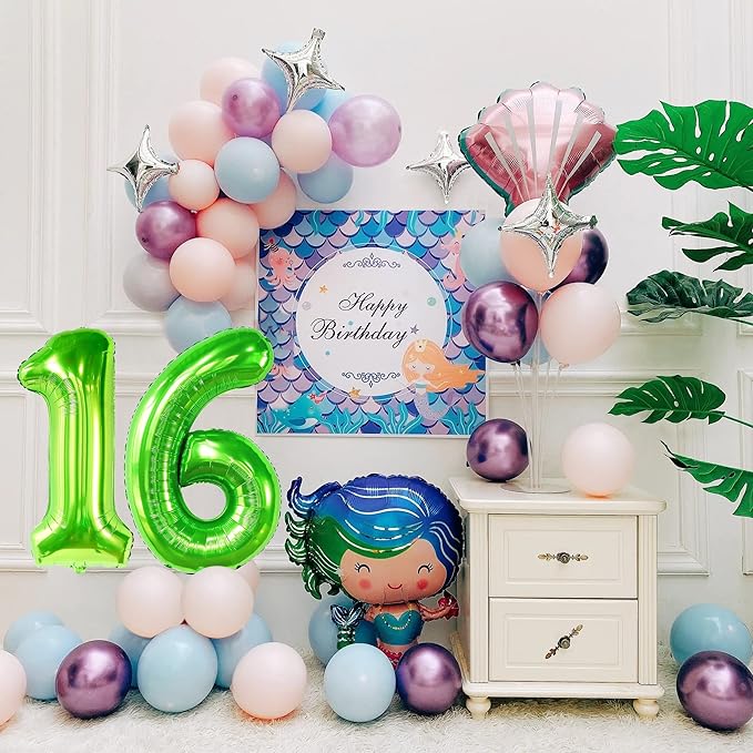Smlpuame 40 inch Number Balloon 0-9 Green Large Number 16 Balloons,Digital Balloons for Birthday Party Celebration Decorations Supplies, Helium Foil Number Balloons for Wedding Anniversary