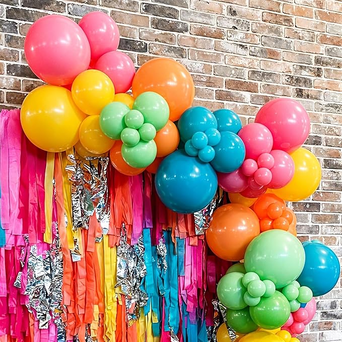 Hawaii Balloons Set, Pack of 60 12 Inch Hot Pink Orange Blue Light Green Yellow Neon Rainbow Latex Balloon for Summer Tropical Flamingo Luau Beach Aloha Baby Shower Birthday Party Decorations Supplies