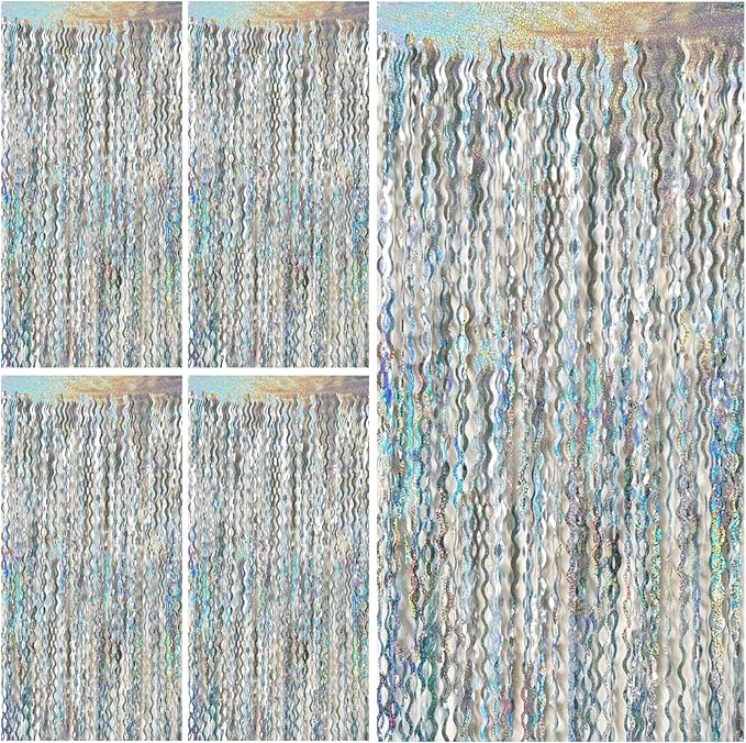 Tinsel Foil Fringe Curtains Wavy Backdrop for Parties Sparkle Metallic Wavy Foil Fringe Backdrop Curtain for Party Decorations Photo Booth Props for Birthday Graduation Wedding