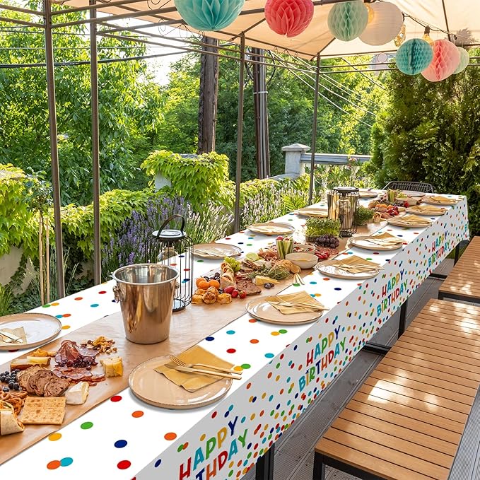 6 Pack Happy Birthday Plastic Tablecloth Decorations,Disposable Colorful Polka Dots Table Cloths,Rectangle Waterproof Table Cover for Girls Boys Birthday Baby Shower Party Decorations,54x108 Inch