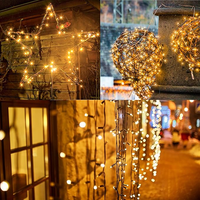 2Pack-300LED Solar String Lights, 112Ft Solar String Lights Outdoor with 8 Modes ，Solar Christmas Lights Outdoor Waterproof for Yard, Fence,Balcony, Party,Christmas Tree Decorations (Warm White)