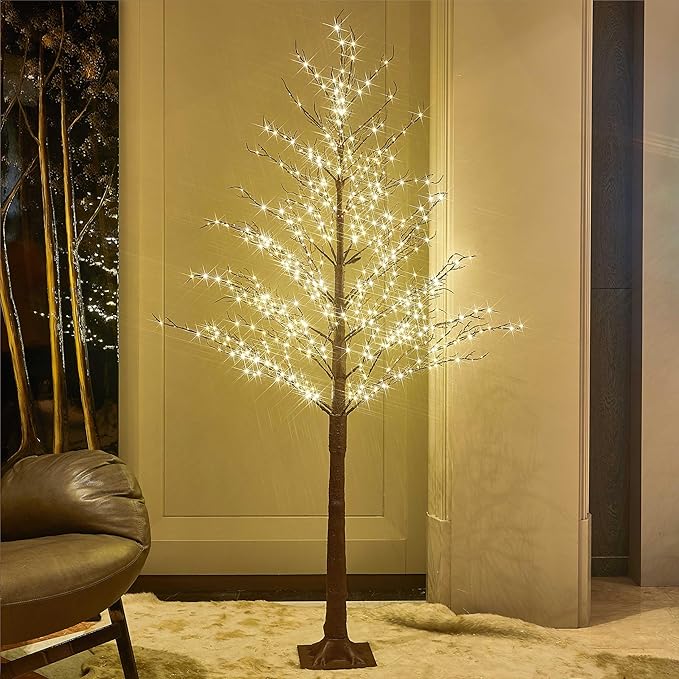 LITBLOOM Pre Lit Brown Tree 6FT 690 Fairy Lights Plug in,Twig Tree with Lights for Indoor Outdoor Home Room Party Christmas Decoration