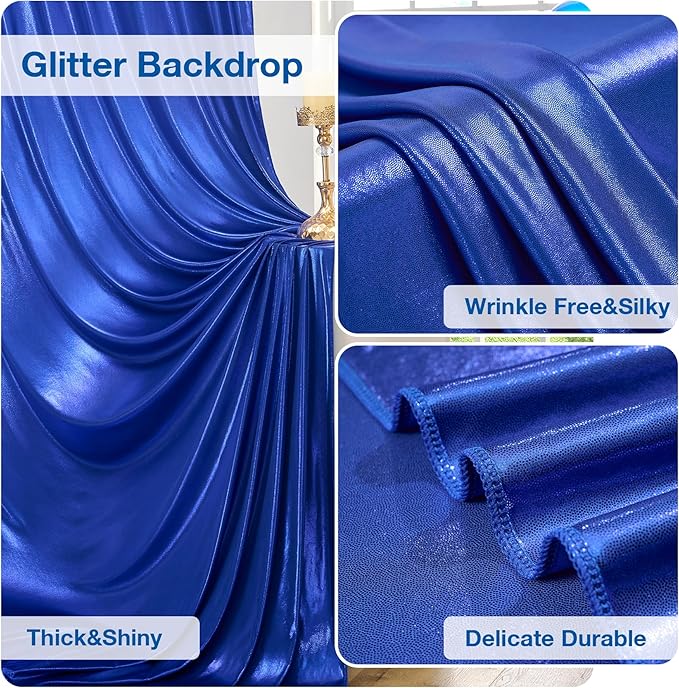 30x10 Wrinkle Free Royal Blue Sequin Backdrop Curtain for Parties-Thick Not Fall-Off Glitter Backdrop Drapes-6 Panels 5x10ft Shimmer Photo Back Drop Cloth for Wedding Birthday Photography Background
