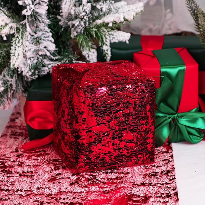 Snowkingdom Red Glitter Table Runner 11 Inch x 49 Feet Sparkle Mesh Long Runner Table Decorations for Wedding Anniversary Party, Birthday, Mother's Day