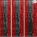 3 Pack Black and Red Backdrop Party Decorations Tinsel Curtain Party Backdrop Foil Fringe Birthday Decorations Photo Booth Streamer for Bachelorette Graduation Party Decorations