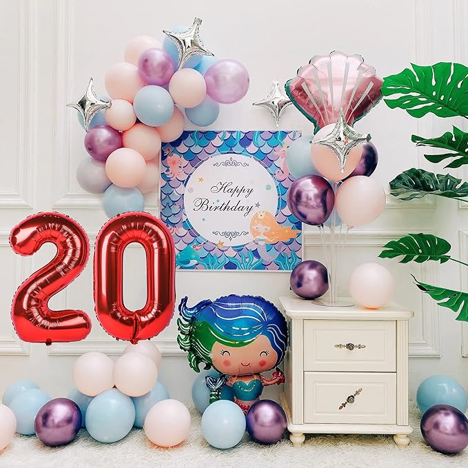 Smlpuame 40 inch Number Balloon 0-9 Red Large Number 20 Balloons,Digital Balloons for Birthday Party Celebration Decorations Supplies, Helium Foil Number Balloons for Wedding Anniversary